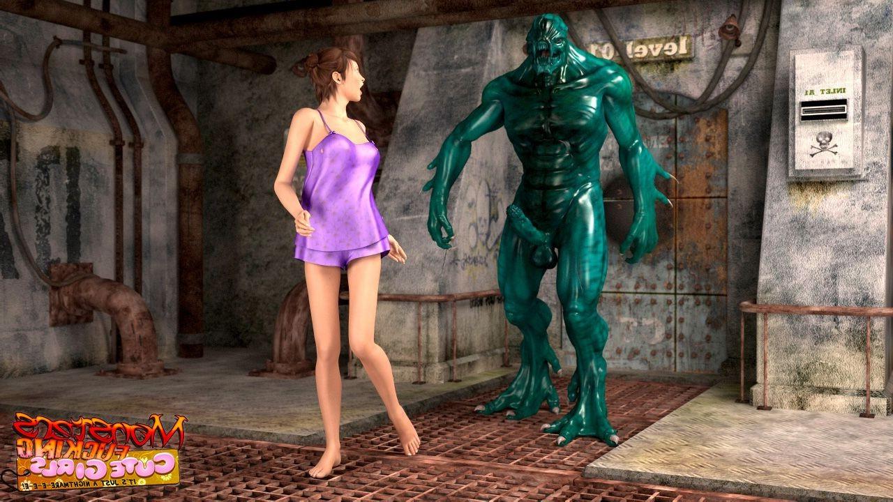15P 3d monster catching pretty teen fucking her and covering by sticky cum