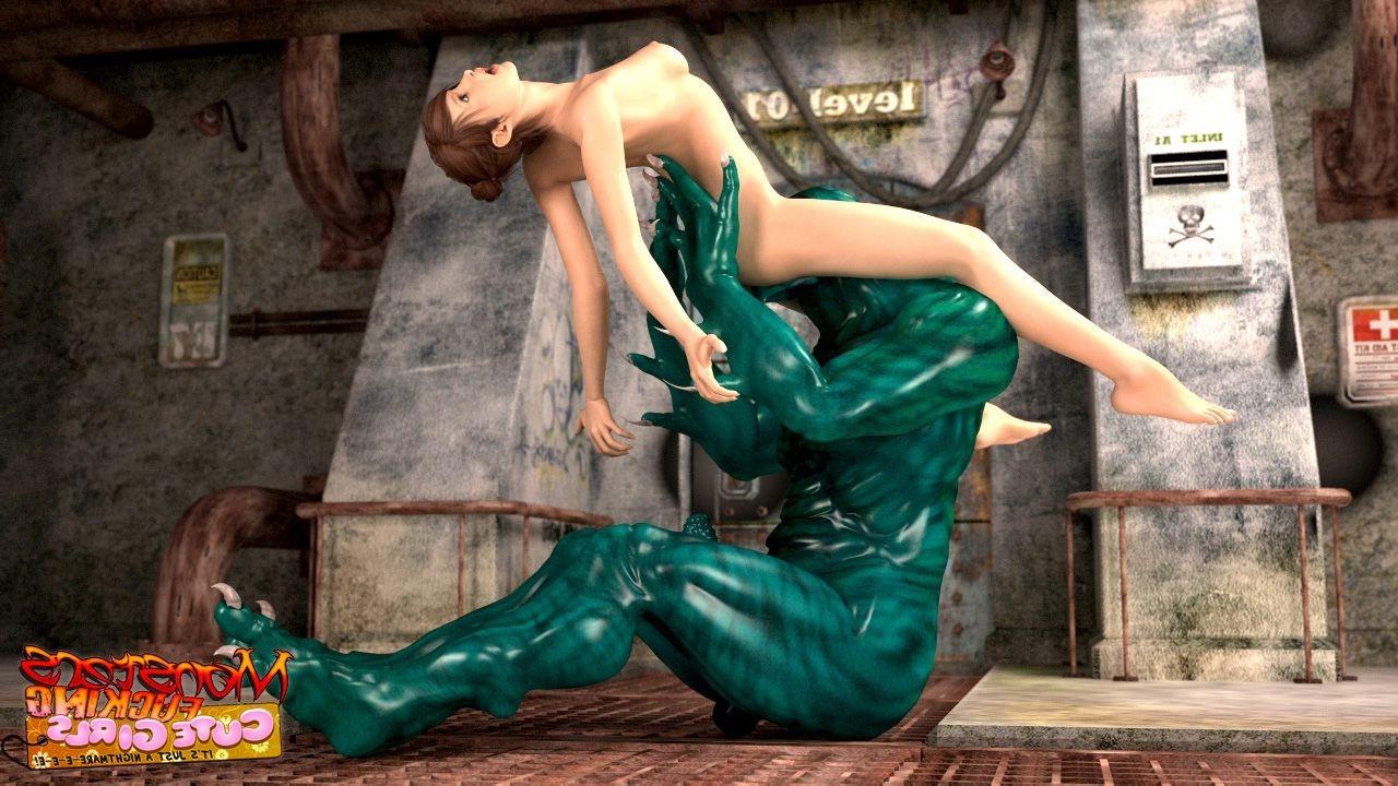 15P 3d monster catching pretty teen fucking her and covering by sticky cum