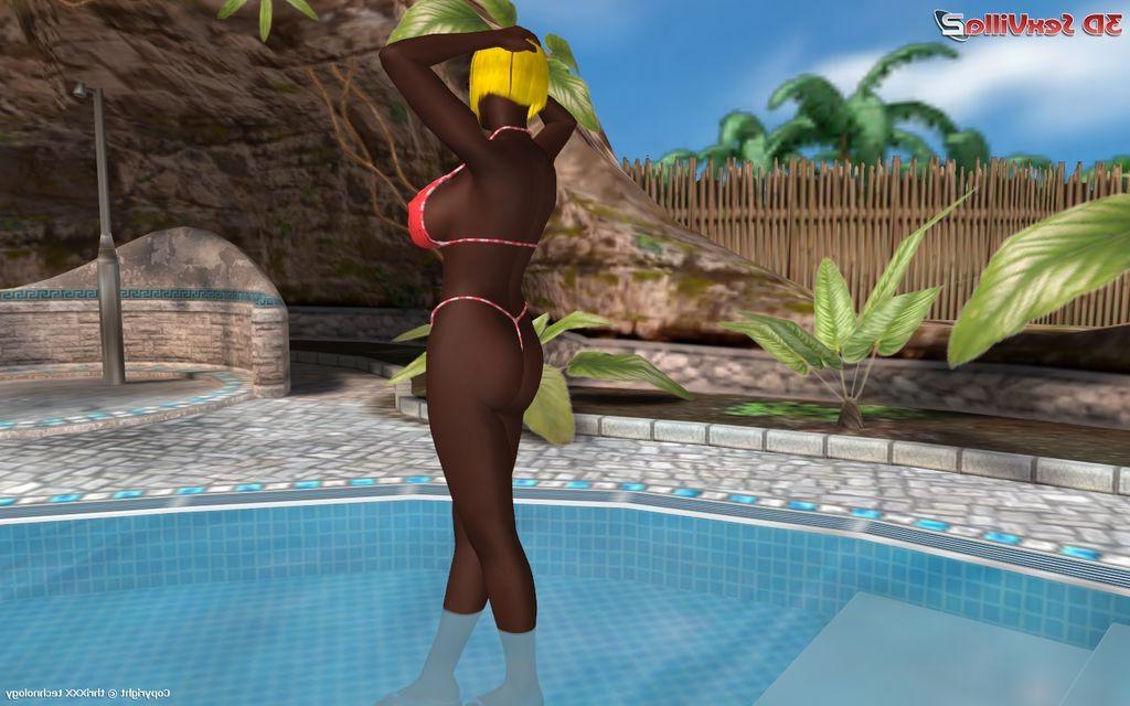 16P 3d animated black couple fucking outdoors poolside