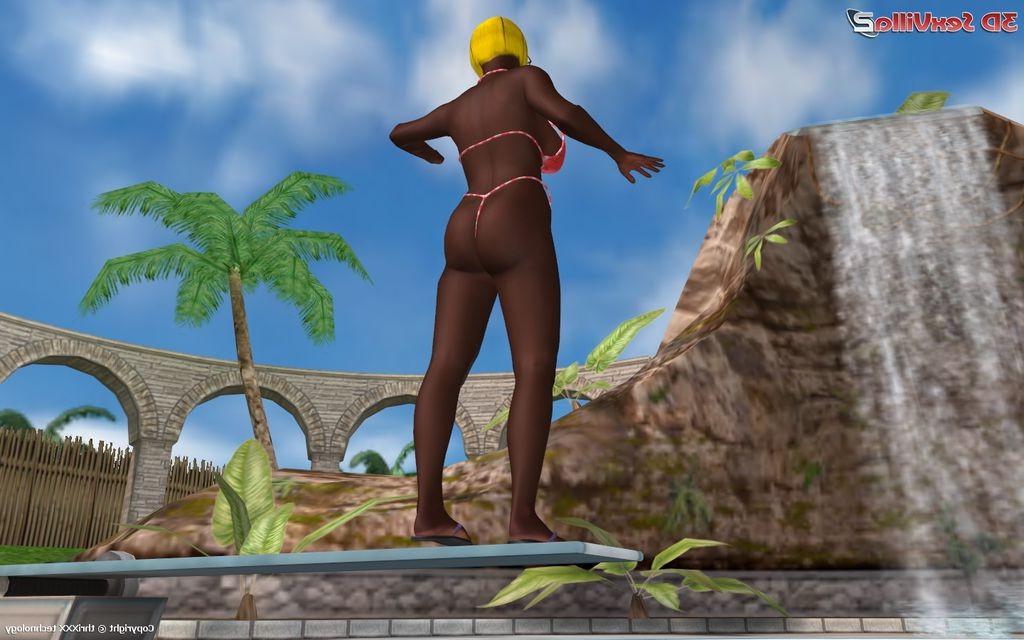 16P 3d animated black couple fucking outdoors poolside