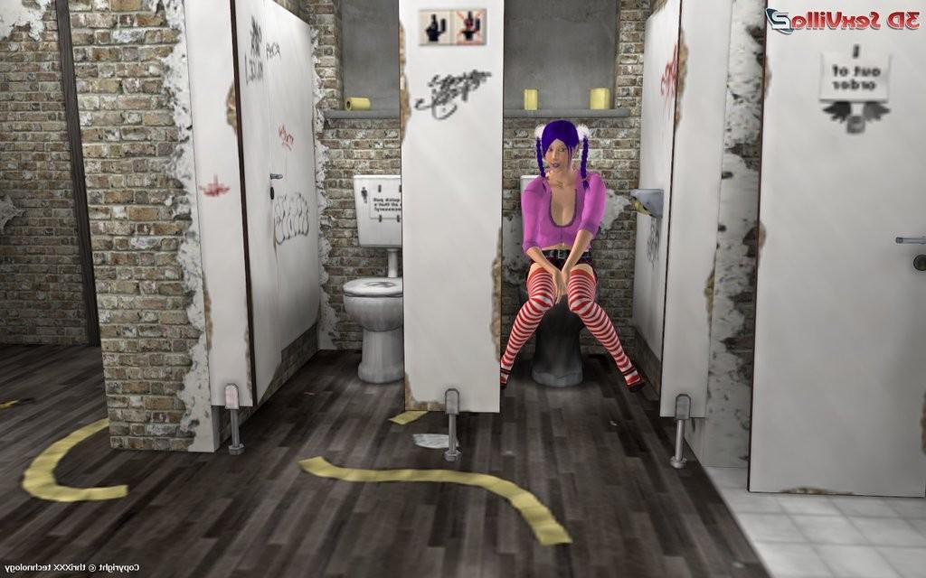 16P Busty chick banged through a hole in a toilet