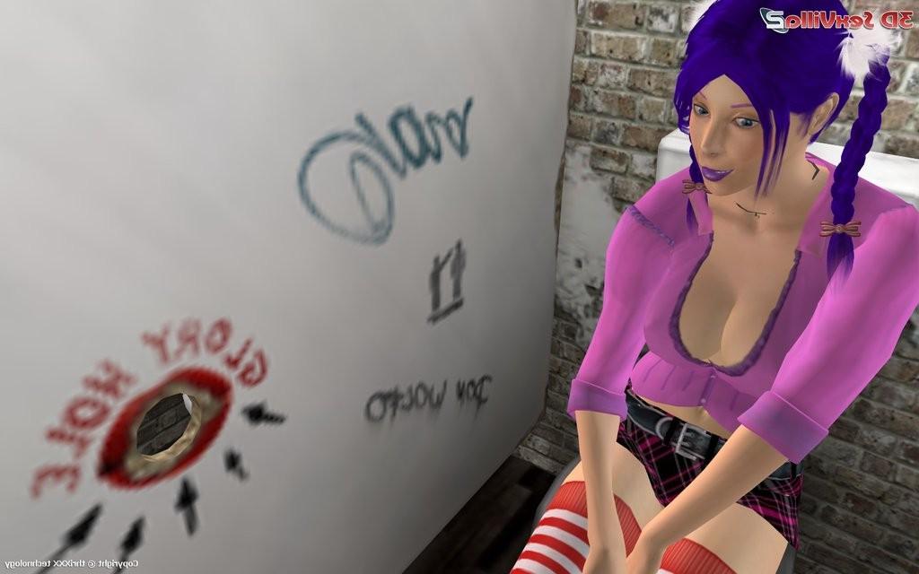 16P Busty chick banged through a hole in a toilet