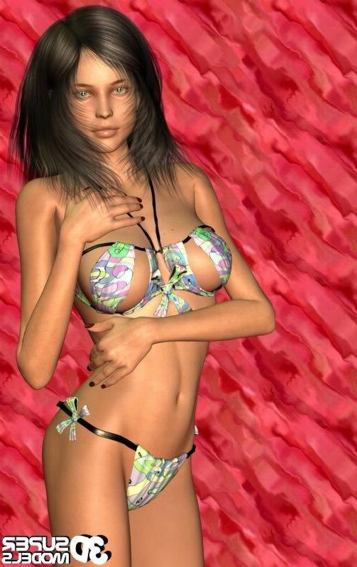 16P Brunette animated cg babe posing in a sexy bikini