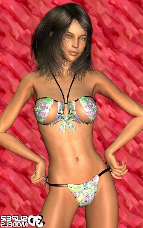 16P Brunette animated cg babe posing in a sexy bikini