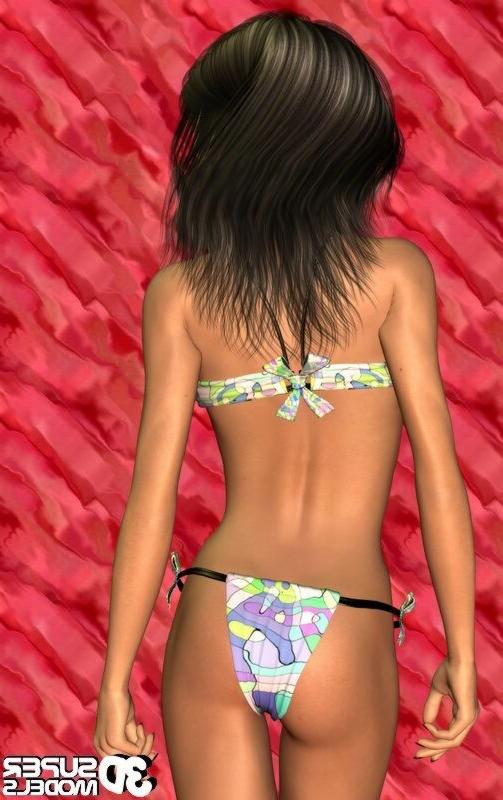 16P Brunette animated cg babe posing in a sexy bikini