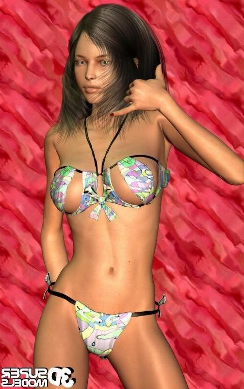 16P Brunette animated cg babe posing in a sexy bikini
