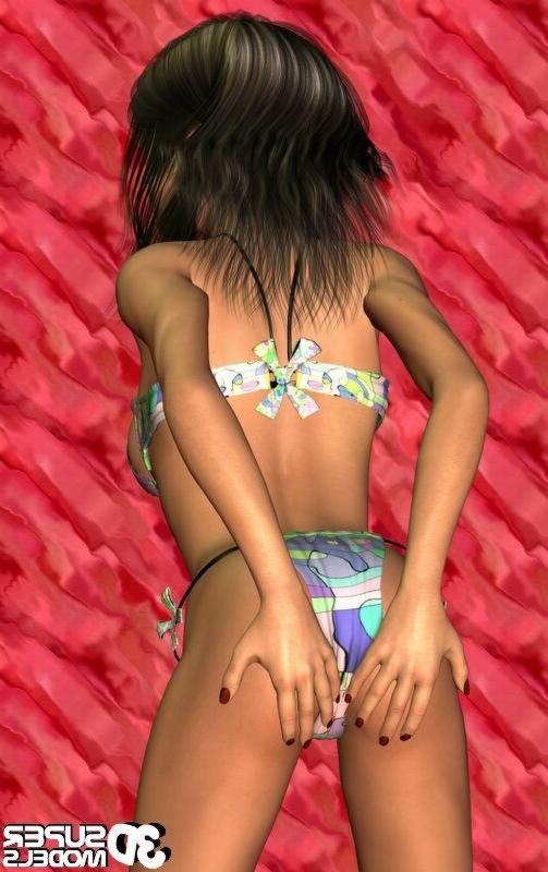 16P Brunette animated cg babe posing in a sexy bikini