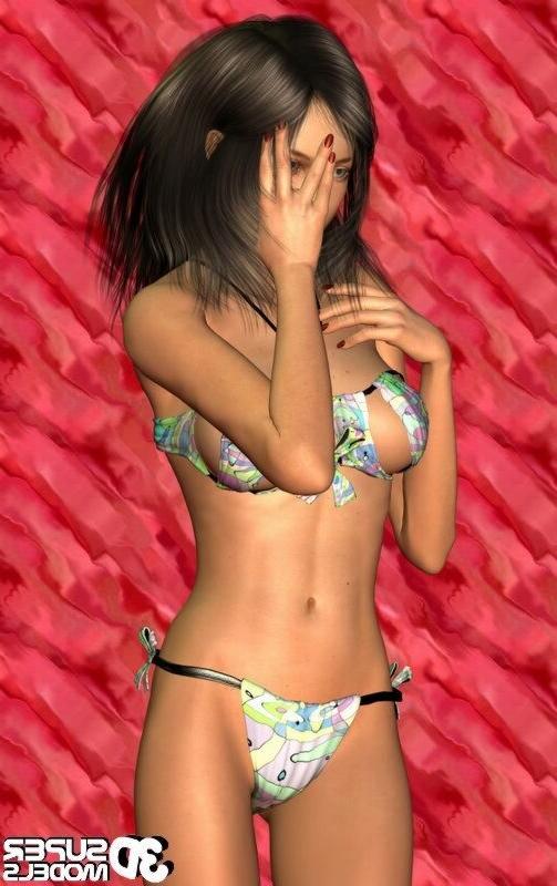 16P Brunette animated cg babe posing in a sexy bikini