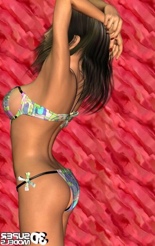 16P Brunette animated cg babe posing in a sexy bikini