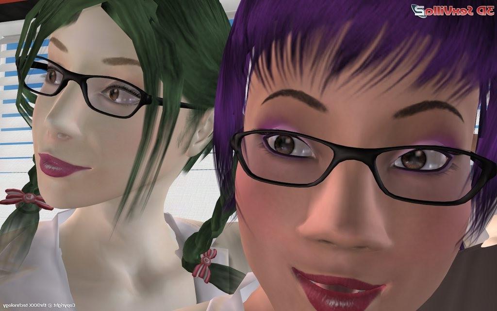16P Two cyber babes creamed in an office threeway
