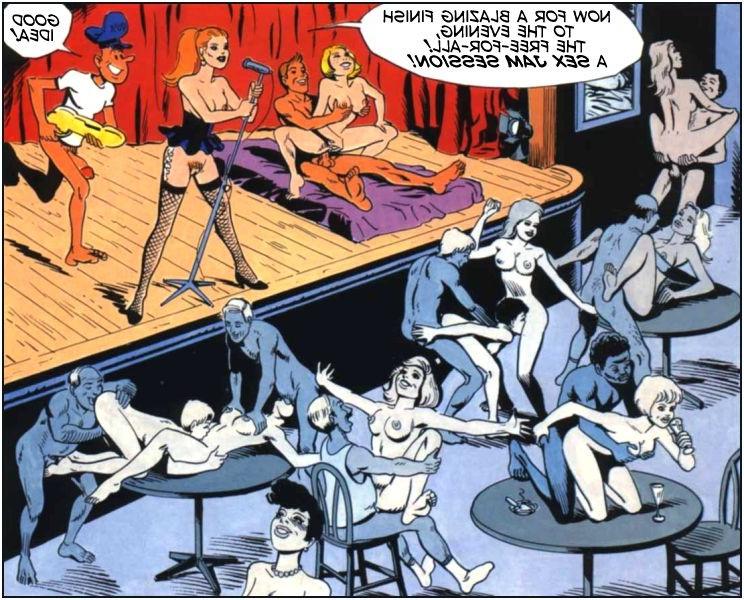 12P Comics of Cockeye fucks six girls at once in live show