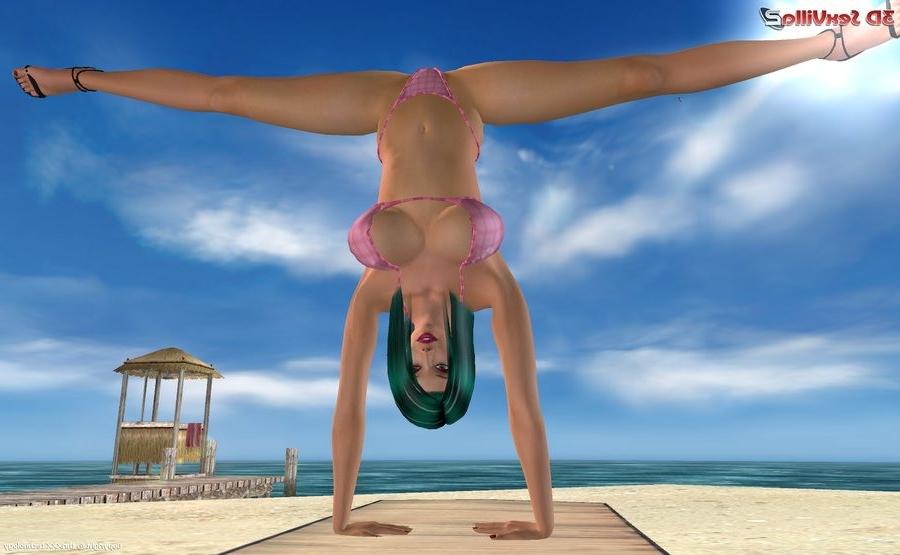 16P Animated babe posing in a bikini at the beach