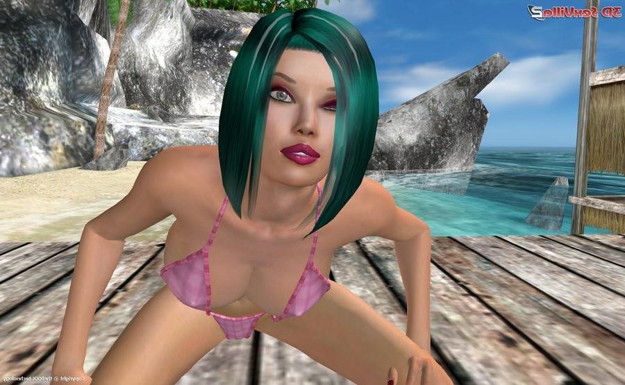 16P Animated babe posing in a bikini at the beach