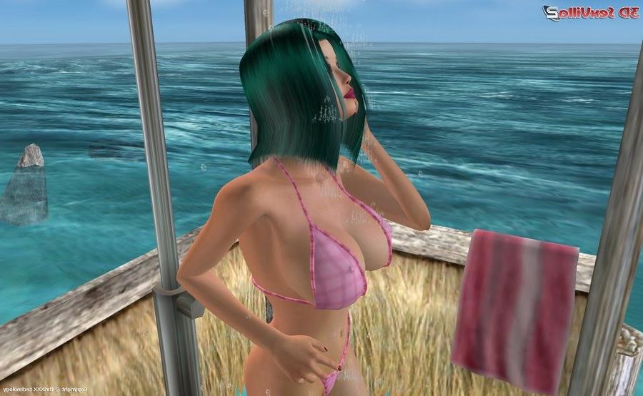 16P Animated babe posing in a bikini at the beach