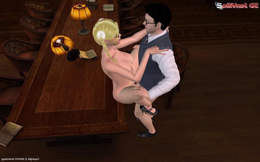 16P Library threesome with two busty cyber schoolgirls