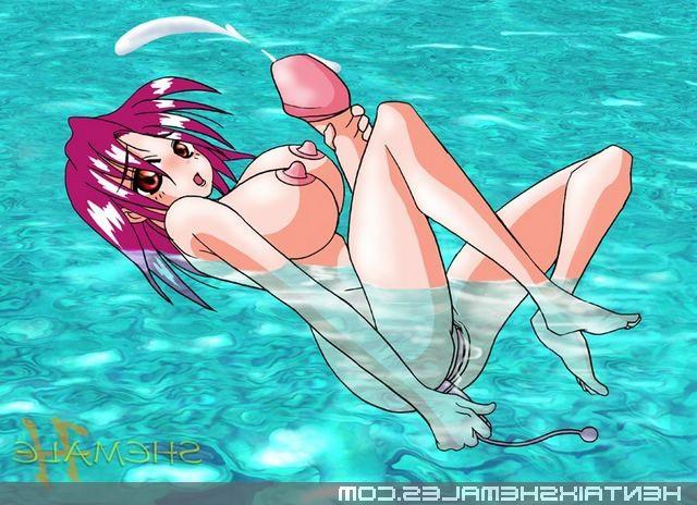 12P Pink haired hentai ladyboy playing gently with her dick