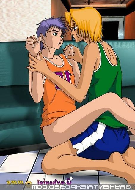 12P Kinky anime gay man touching his week friends dick