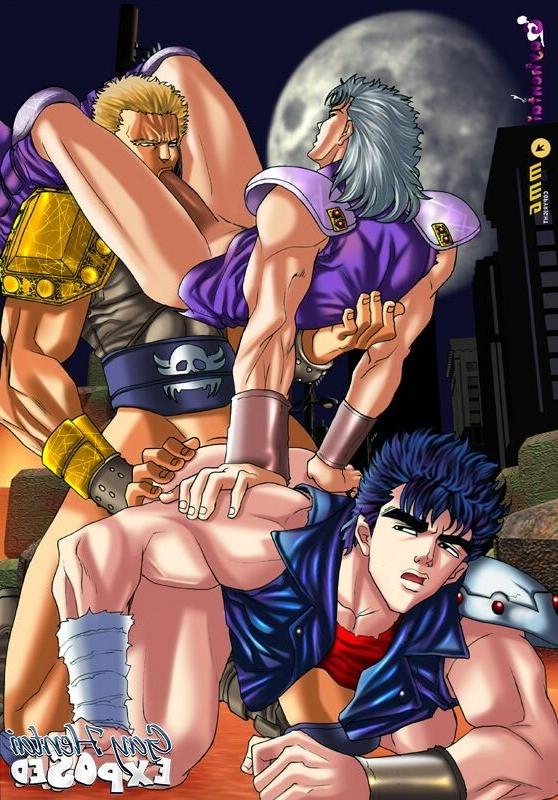 12P Sensual hentai gays kissing and touching their large dicks outdoors
