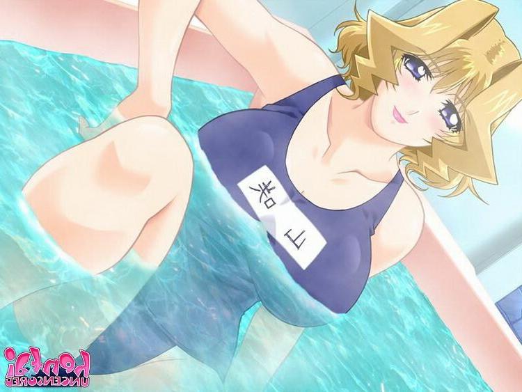 15P Hot blonde anime girl in tights shows off her ass