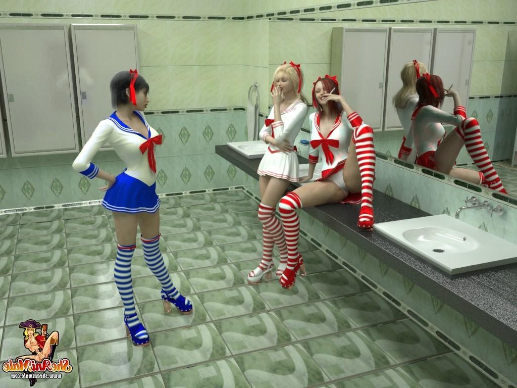 12P Shemale Schoolgirls Screwing in the Bathroom