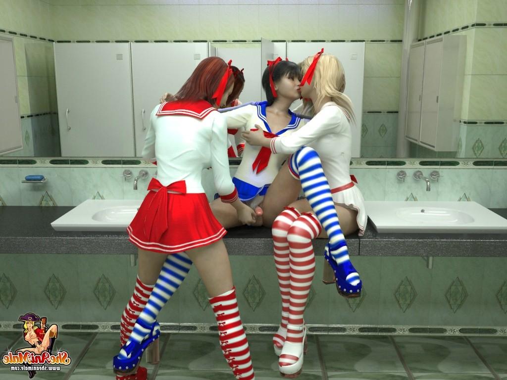 12P Shemale Schoolgirls Screwing in the Bathroom