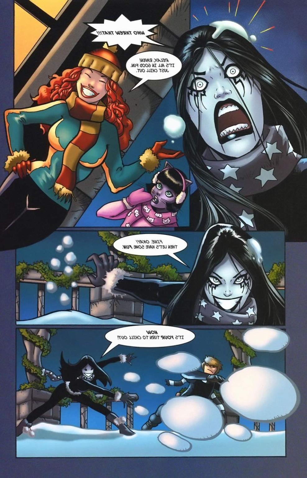 9P Anime comics of party bewitched naked in snowbank