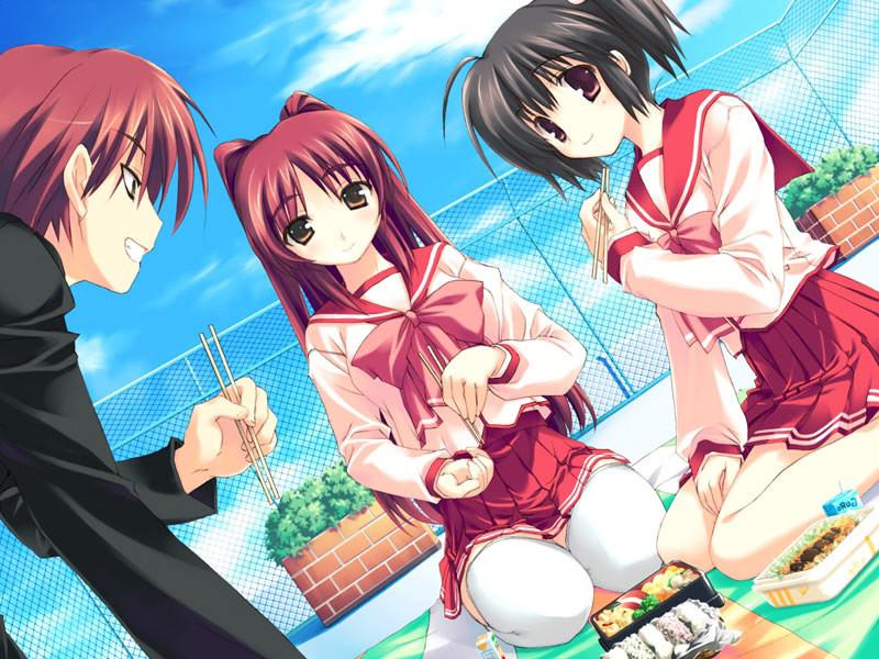 20P Little petite anime schoolgirls in short skirts and high socks