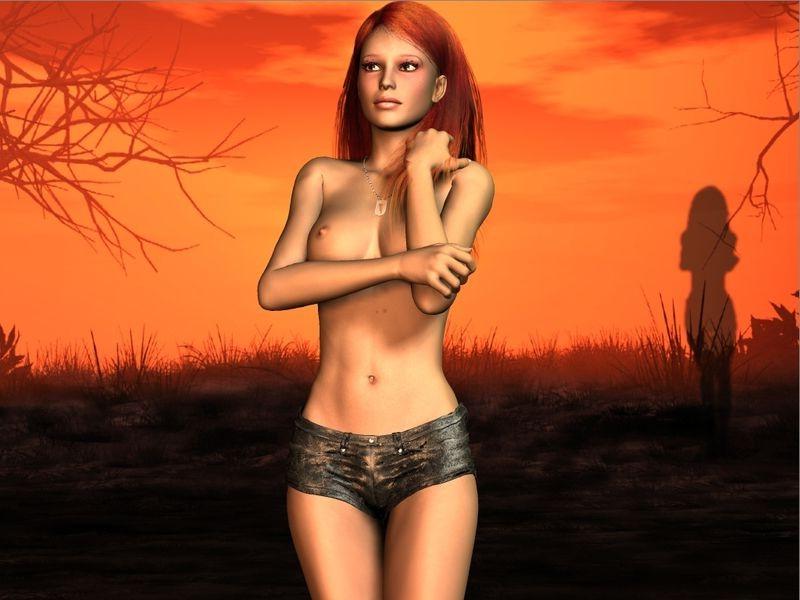 16P Anime redhead posing in leather jacket and showing tits
