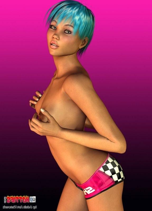16P Gorgeous anime hottie with perky tits posing topless