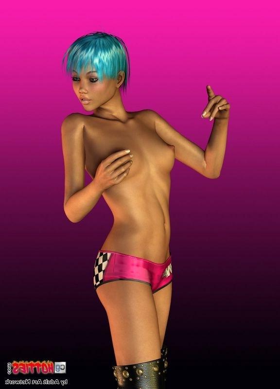 16P Gorgeous anime hottie with perky tits posing topless