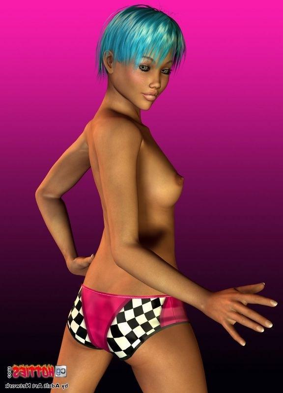 16P Gorgeous anime hottie with perky tits posing topless