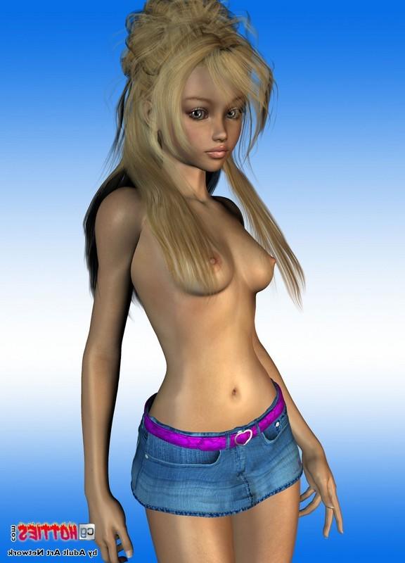 16P Horny anime girl with small perky tits posing topless
