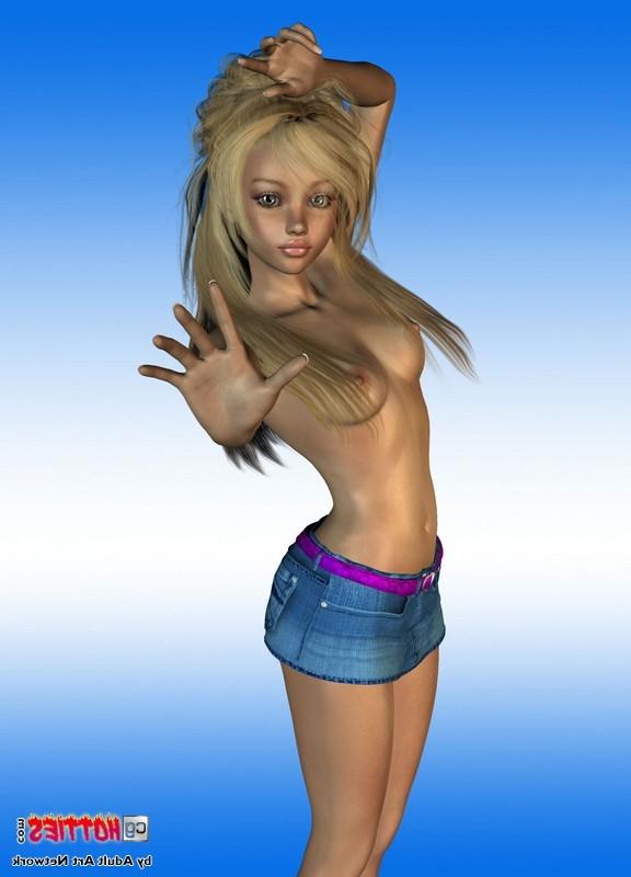 16P Horny anime girl with small perky tits posing topless