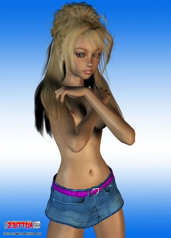 16P Horny anime girl with small perky tits posing topless