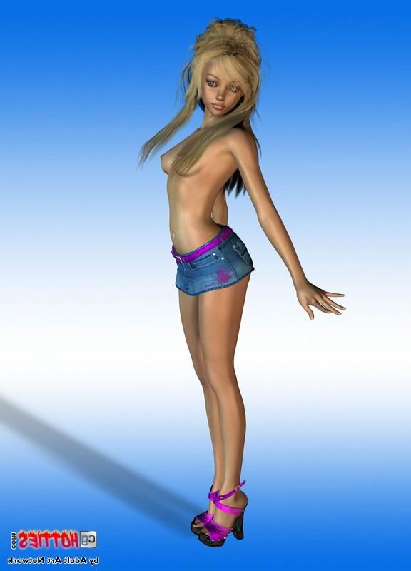 16P Horny anime girl with small perky tits posing topless