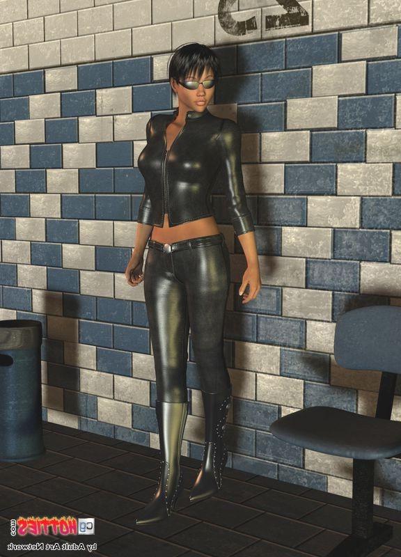 16P Anime chick posing in leather outfit and showing tits