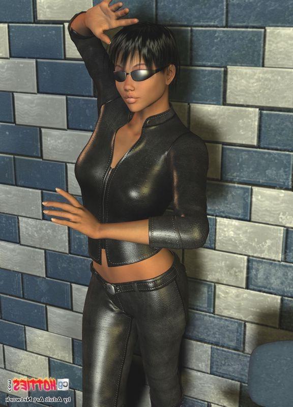 16P Anime chick posing in leather outfit and showing tits