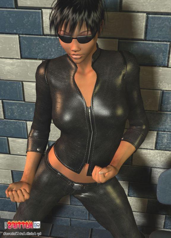 16P Anime chick posing in leather outfit and showing tits