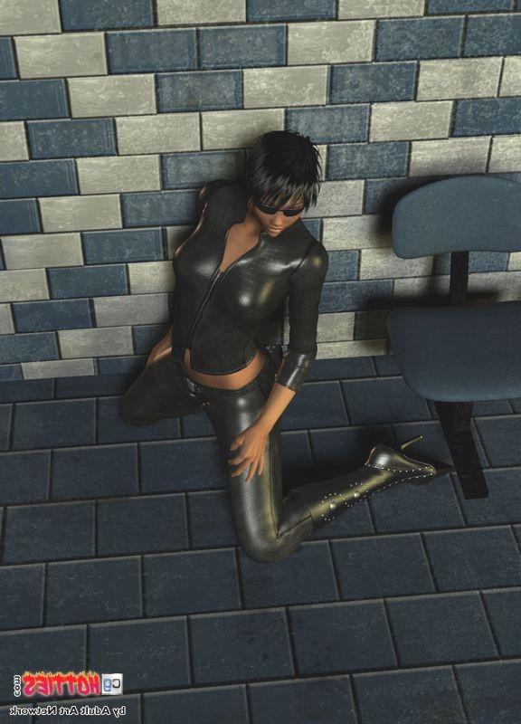 16P Anime chick posing in leather outfit and showing tits