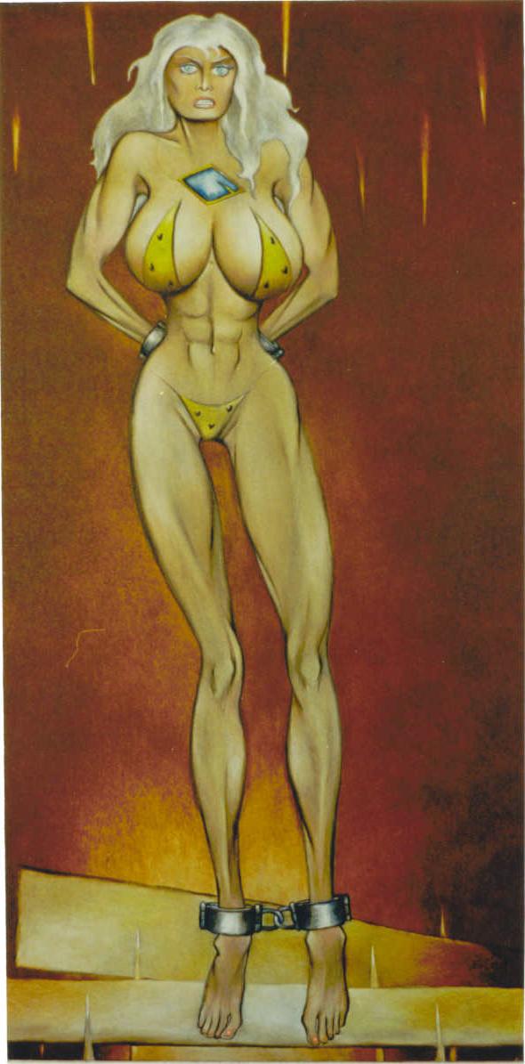 15P tall platinum blonde in evil bdsm art