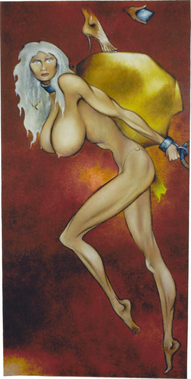 15P tall platinum blonde in evil bdsm art