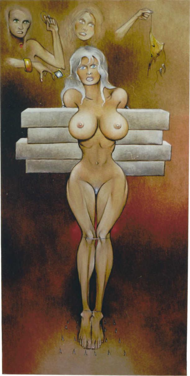 15P tall platinum blonde in evil bdsm art