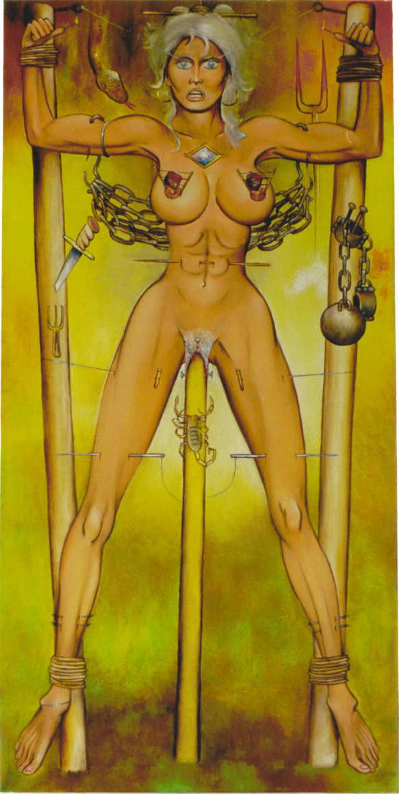 15P tall platinum blonde in evil bdsm art