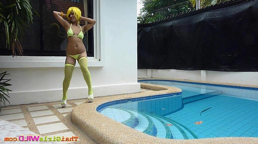16P Thai cutie gets naked by the pool side