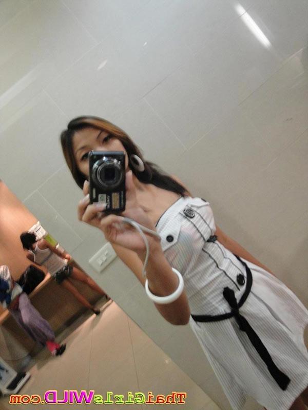 16P Hot Thai teen named Miy flashing tits and pussy outside then self shots