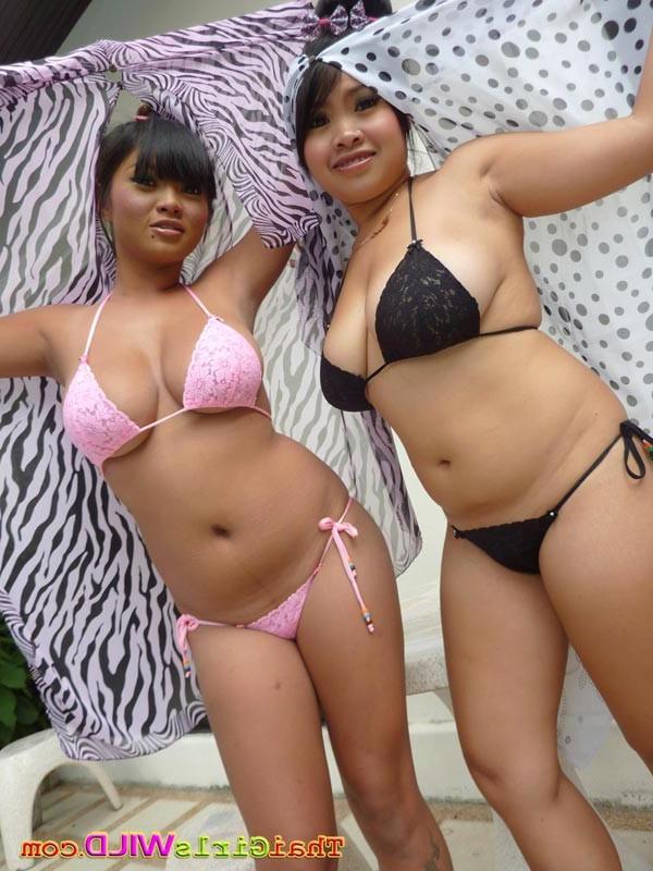 16P Two natural big breasted thai girls pose in bikinis