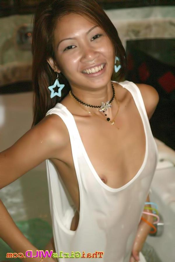 16P Hot body Thai teen Noon shows off a wet t-shirt then strips