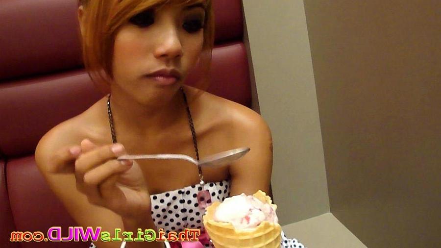16P Hot Thai girl eating ice cream with a spoon