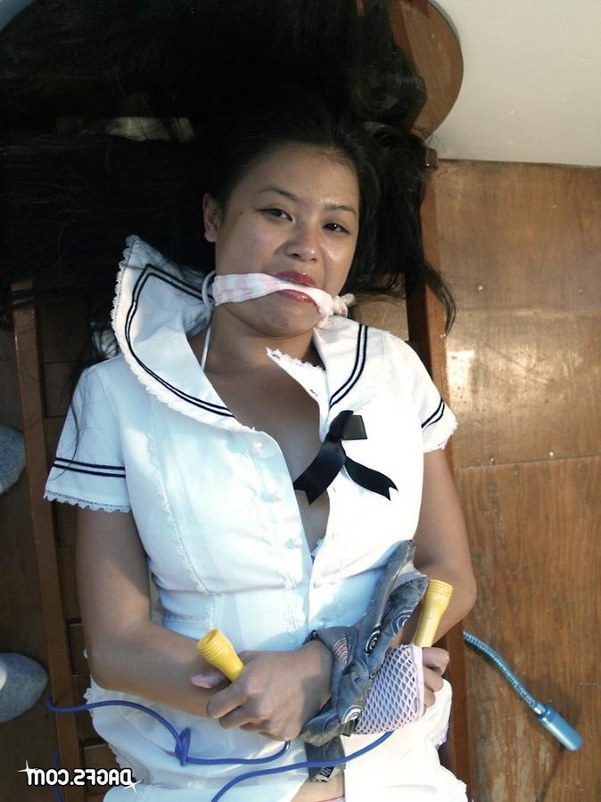 11P Asian Girlfriend Tied to Chair with hairy Pussy Exposed