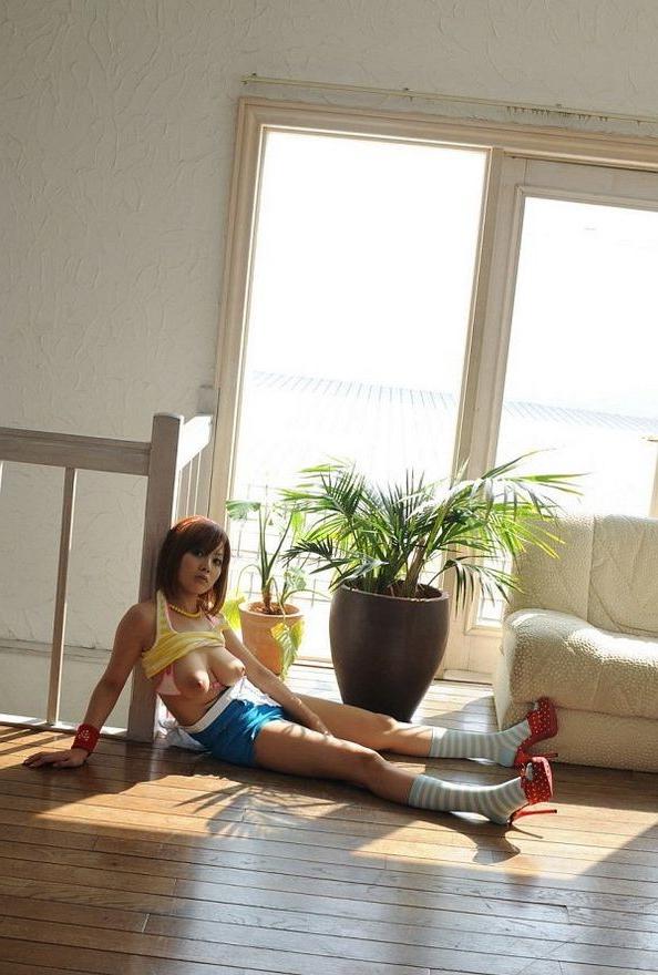 15P Yuka redhead asian teen shows off her huge titties